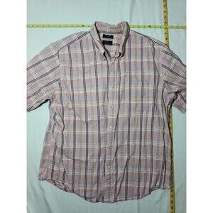 Dockers Men’s XL Pink Blue Plaid Short Sleeve Button Down Shirt 100% Cotton